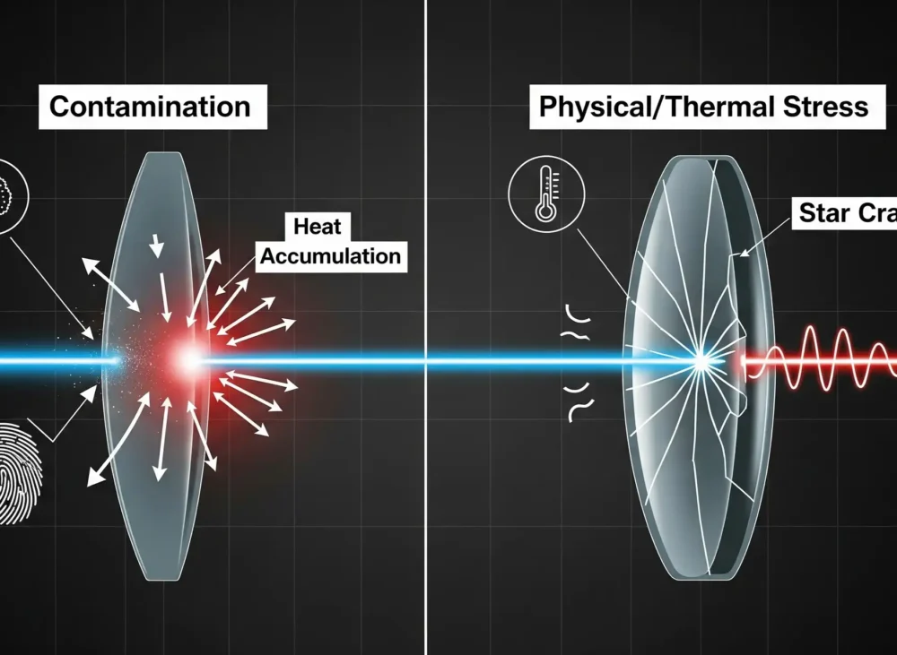 Analysis of reasons for cleaning and damage of laser lenses