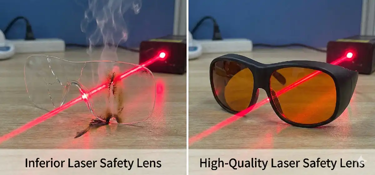 The harm of inferior protective lenses to lasers