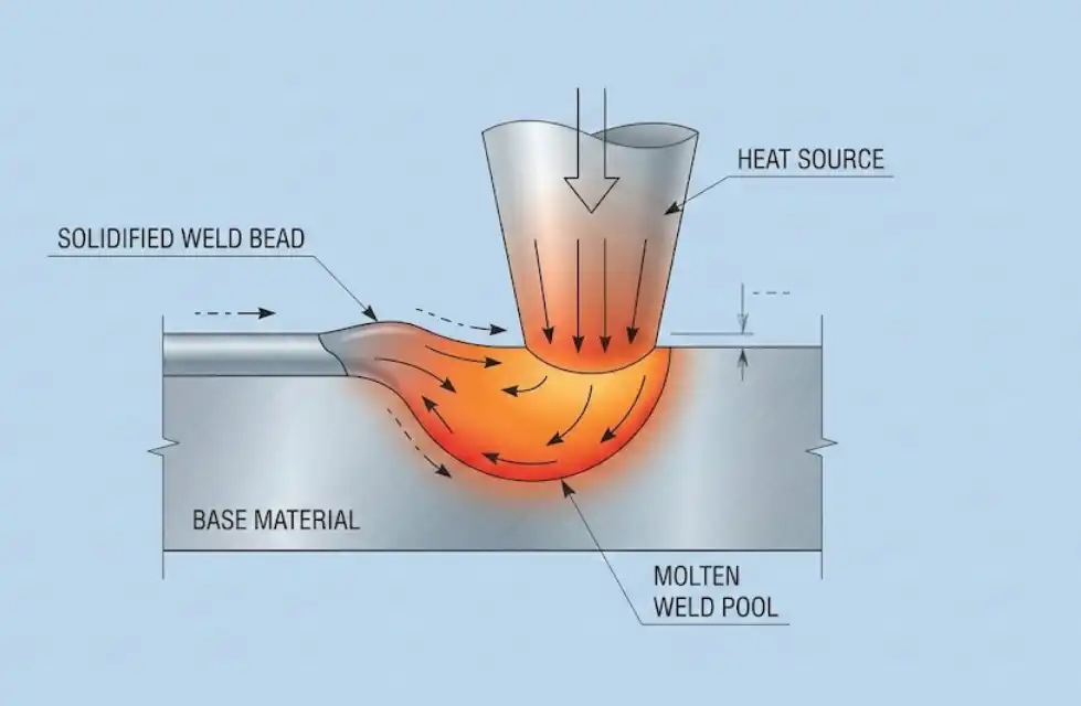 What is the principle behind the formation of a weld pool